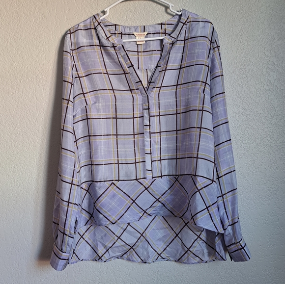 Sundance 100% Silk Purple Plaid Longsleeve Top Size Large - Picture 2 of 6